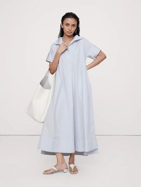 Banana Republic Cruz Stretch-Poplin Maxi Dress cirrus blue
